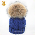 Wholesale Genuine Raccoon Knitted Fur Knit Pom Beanie Winter Hat